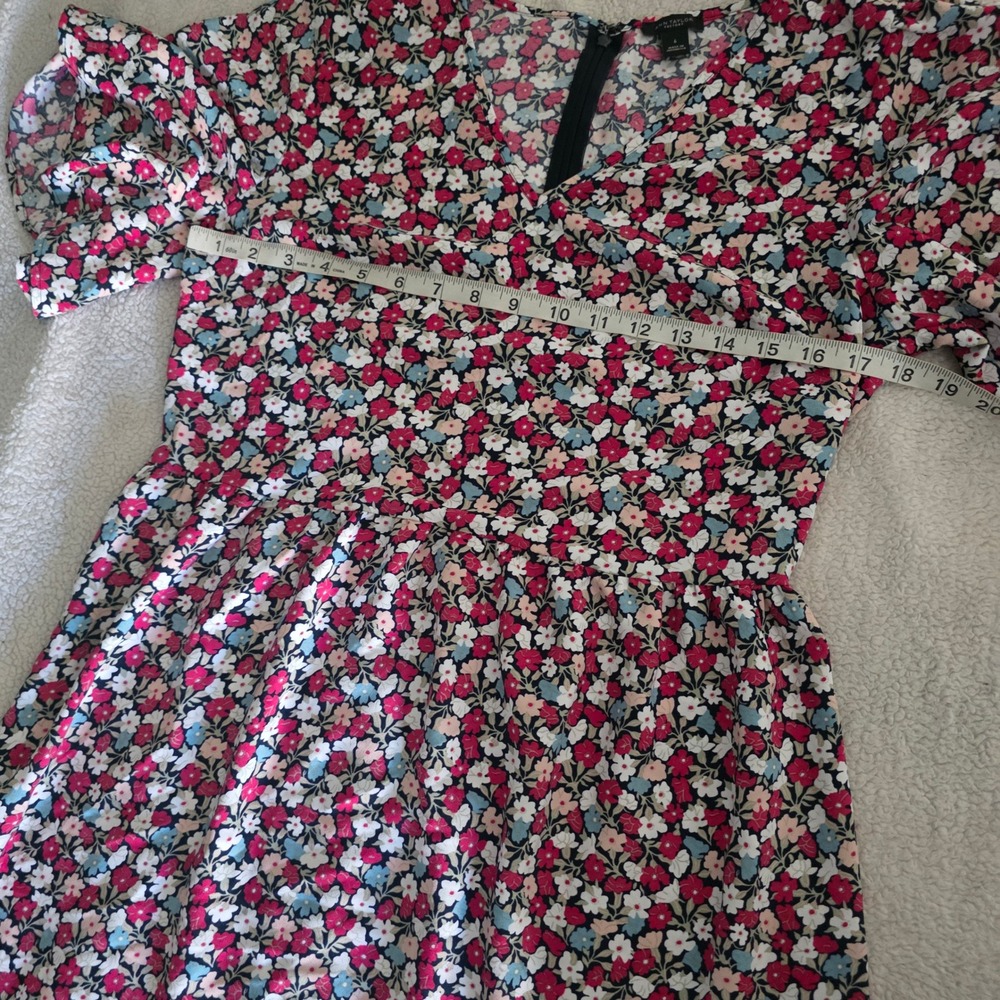 Ann Taylor Floral V-Neck Flutter Sleeve Fit and Flare Dress Pink Blue White - Picture 6 of 6